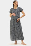 Nejo Cotton Maternity Full Length Nightdress - Navythokka — thumbnail 4