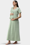 Nejo Cotton Maternity Full Length Nightdress - Frenchgreencream — thumbnail 2