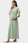 Nejo Cotton Maternity Full Length Nightdress - Frenchgreencream — thumbnail 4
