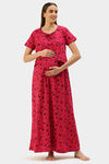 Nejo Cotton Maternity Full Length Nightdress - Fuchsiafly — thumbnail 4