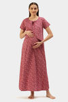 Nejo Cotton Maternity Full Length Nightdress - Orchid — thumbnail 4