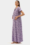 Nejo Cotton Maternity Full Length Nightdress - Lilacfly — thumbnail 2