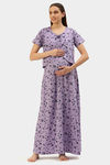 Nejo Cotton Maternity Full Length Nightdress - Lilacfly — thumbnail 4