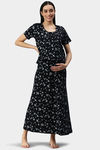 Nejo Cotton Maternity Full Length Nightdress - Blackterry — thumbnail 1