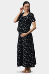 Nejo Cotton Maternity Full Length Nightdress - Blackterry — thumbnail 2