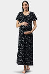 Nejo Cotton Maternity Full Length Nightdress - Blackterry — thumbnail 4