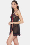 Secrets By ZeroKaata Polyester Elastane Babydoll With Thong - Black — thumbnail 3