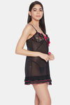 Secrets By ZeroKaata Polyester Elastane Babydoll With Thong - Black — thumbnail 4