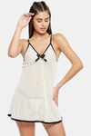 Secrets By ZeroKaata Satin Babydoll With Thong - White — thumbnail 1
