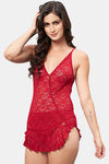 Secrets By ZeroKaata Lace Babydoll With Thong - Maroon — thumbnail 3