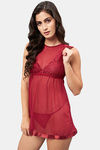 Secrets By ZeroKaata Nylon Babydoll With Thong - Maroon — thumbnail 3