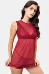 Secrets By ZeroKaata Nylon Babydoll With Thong - Maroon — thumbnail 4