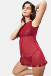 Secrets By ZeroKaata Nylon Babydoll With Thong - Maroon — thumbnail 7