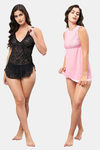 Secrets By ZeroKaata Nylon Babydoll With Thong (Pack of 2) - Assorted — thumbnail 1