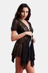Secrets By ZeroKaata Sheer Self Design Baby Doll For Women- Black — thumbnail 4