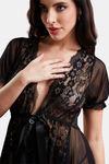 Secrets By ZeroKaata Sheer Self Design Baby Doll For Women- Black — thumbnail 5