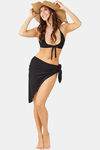 Secrets By ZeroKaata Solid Ribbed Bikini Set with Sarong - Black — thumbnail 12