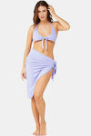 Secrets By ZeroKaata Solid Ribbed Bikini Set with Sarong - Purple — thumbnail 1