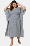 Secrets By ZeroKaata Plus Size Pure Cotton Printed Kaftan Cover Up - White — thumbnail 1