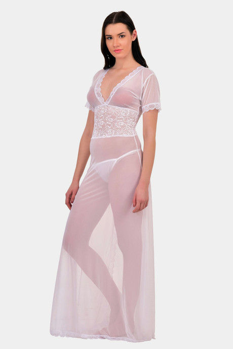 N-Gal Relaxed Fit Nylon Elastane Anke Length Nighty - White — image 2