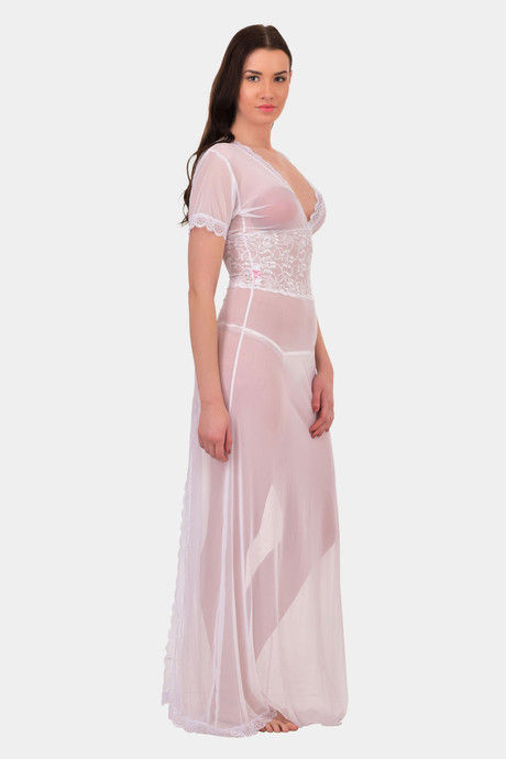 N-Gal Relaxed Fit Nylon Elastane Anke Length Nighty - White — image 4