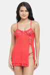 N-Gal Relaxed Fit Nylon Elastane Babydoll with Thong - Red — thumbnail 1