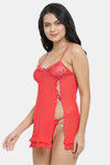 N-Gal Relaxed Fit Nylon Elastane Babydoll with Thong - Red — thumbnail 2