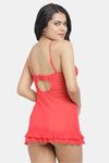 N-Gal Relaxed Fit Nylon Elastane Babydoll with Thong - Red — thumbnail 3