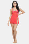 N-Gal Relaxed Fit Nylon Elastane Babydoll with Thong - Red — thumbnail 4