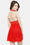 N-Gal Relaxed Fit Nylon Elastane Babydoll with Thong - Red — thumbnail 3