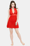 N-Gal Relaxed Fit Nylon Elastane Babydoll with Thong - Red — thumbnail 4