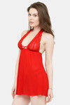 N-Gal Relaxed Fit Nylon Elastane Babydoll with Thong - Red — thumbnail 2