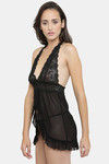 N-Gal Relaxed Fit Nylon Elastane Babydoll with Thong - Black — thumbnail 2