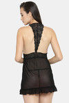 N-Gal Relaxed Fit Nylon Elastane Babydoll with Thong - Black — thumbnail 3