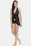 N-Gal Relaxed Fit Nylon Elastane Babydoll with Thong - Black — thumbnail 4