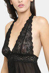 N-Gal Relaxed Fit Nylon Elastane Babydoll with Thong - Black — thumbnail 5