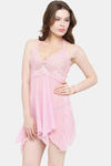 N-Gal Relaxed Fit Nylon Elastane Babydoll with Thong - Pink — thumbnail 2