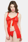 N-Gal Relaxed Fit Nylon Elastane Babydoll with Thong - Red — thumbnail 2