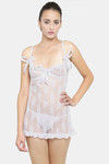 N-Gal Relaxed Fit Nylon Elastane Babydoll with Thong - White — thumbnail 1