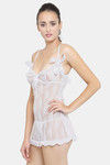 N-Gal Relaxed Fit Nylon Elastane Babydoll with Thong - White — thumbnail 2