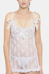 N-Gal Relaxed Fit Nylon Elastane Babydoll with Thong - White — thumbnail 5