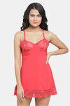 N-Gal Relaxed Fit Nylon Elastane Babydoll with Thong - Red — thumbnail 1
