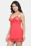 N-Gal Relaxed Fit Nylon Elastane Babydoll with Thong - Red — thumbnail 2