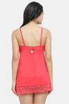 N-Gal Relaxed Fit Nylon Elastane Babydoll with Thong - Red — thumbnail 3