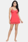 N-Gal Relaxed Fit Nylon Elastane Babydoll with Thong - Red — thumbnail 4