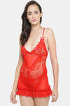 N-Gal Relaxed Fit Nylon Elastane Babydoll with Thong - Red — thumbnail 1