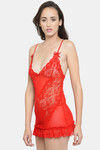 N-Gal Relaxed Fit Nylon Elastane Babydoll with Thong - Red — thumbnail 2