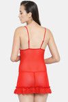 N-Gal Relaxed Fit Nylon Elastane Babydoll with Thong - Red — thumbnail 3
