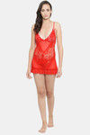 N-Gal Relaxed Fit Nylon Elastane Babydoll with Thong - Red — thumbnail 4