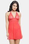 N-Gal Relaxed Fit Nylon Elastane Babydoll with Thong - Red — thumbnail 1